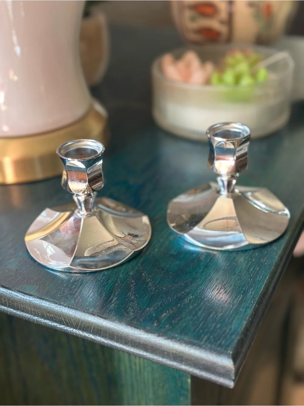 Vintage Silver Tone Pair of Candle Holders